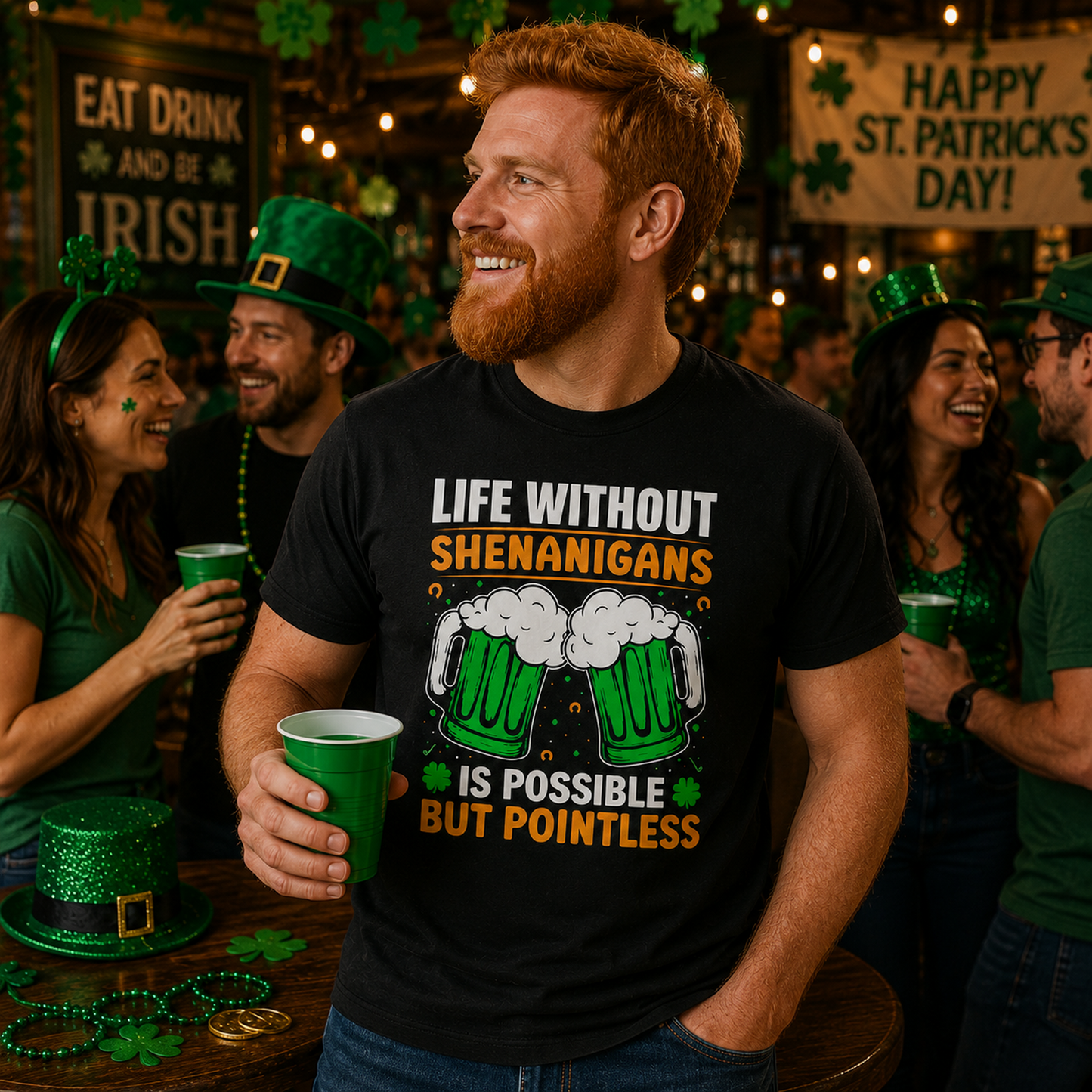 🍀 Life Without Shenanigans Is Possible But Pointless | Funny St. Patrick's Day Beer T-Shirt - Unisex t-shirt